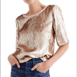 JCrew Rose Gold Sequin Bow Tie Back crop Tops